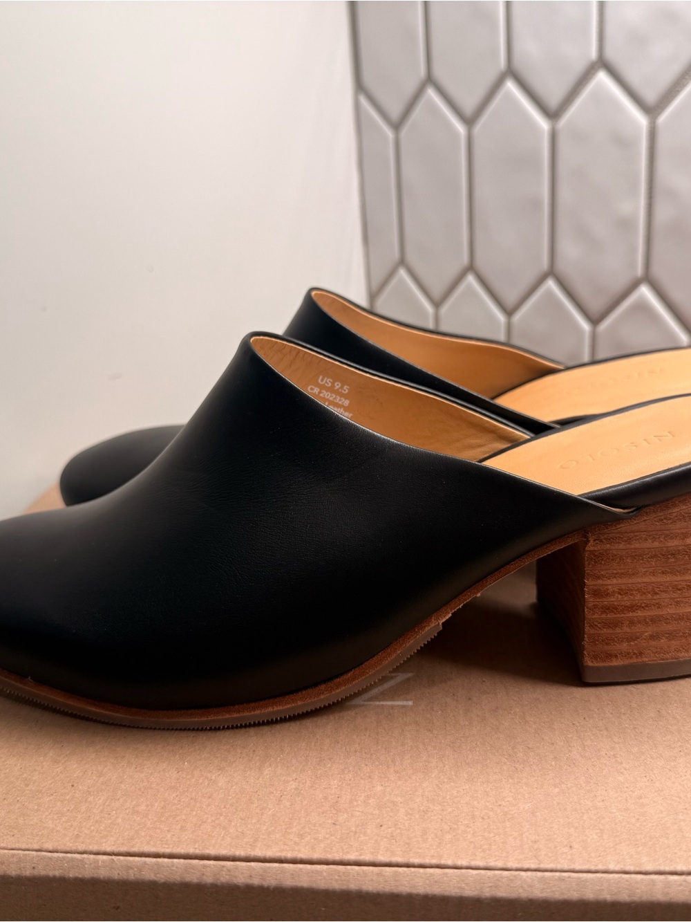 Nisolo Black Leather Slip-On Mules with Stacked Wood Heel